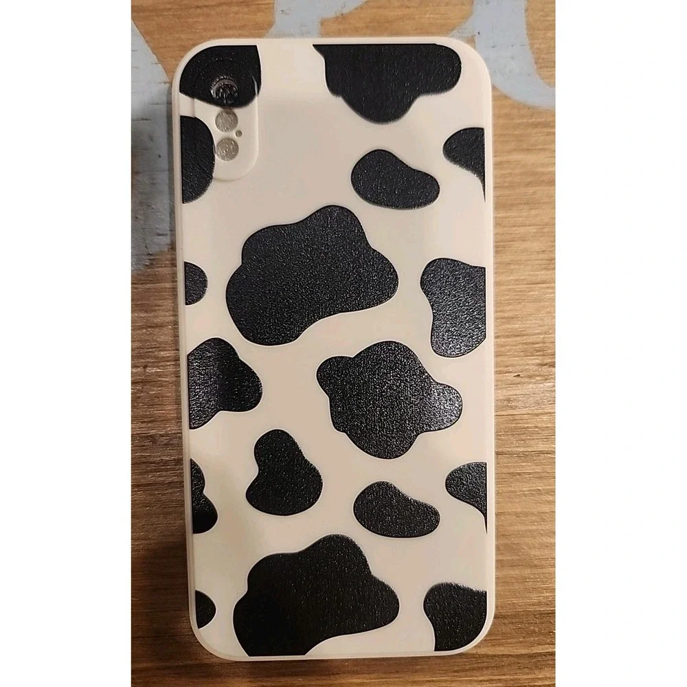 NEW Cow‎ Fur Cream & Black Animal Print Case For iPhone X/XS Case